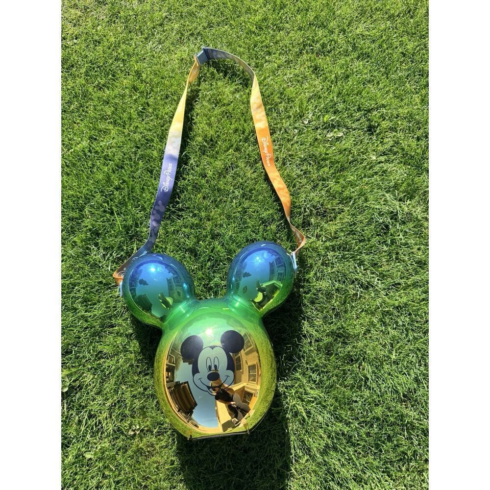 Disney Parks Mickey Balloon Blue Gold Ombre Metallic Popcorn Bucket w/Lanyard